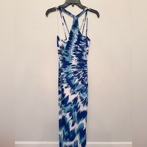 Blue and White Patterned Maxi Dress